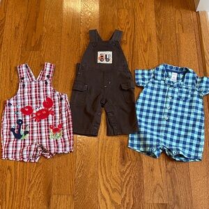 Bundle of Baby Boy size 3 months one piece shorts and overall. Carter/Okiedokie